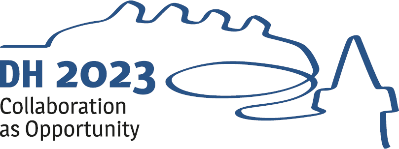 DH2023 conference logo, with the text &#34;Collaboration as Opportunity&#34;