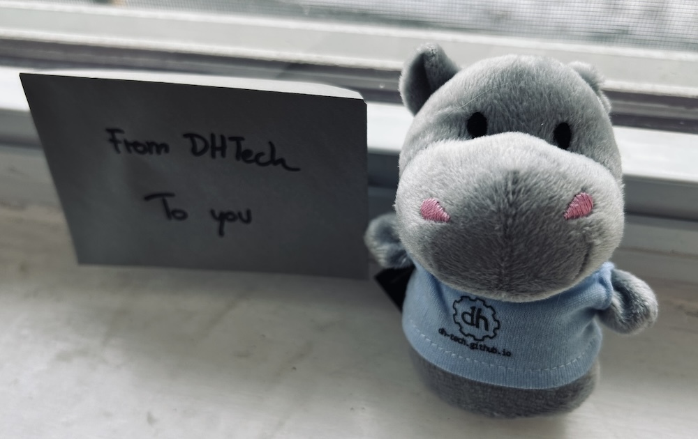 DH hippo with a letter to you from DH Tech