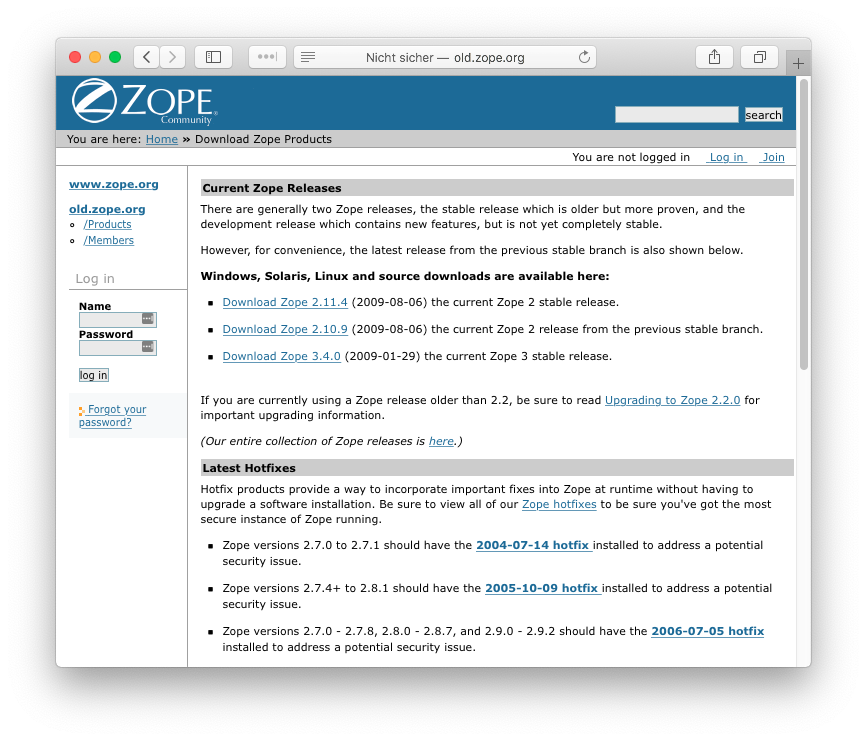 screenshot of Zope documentation